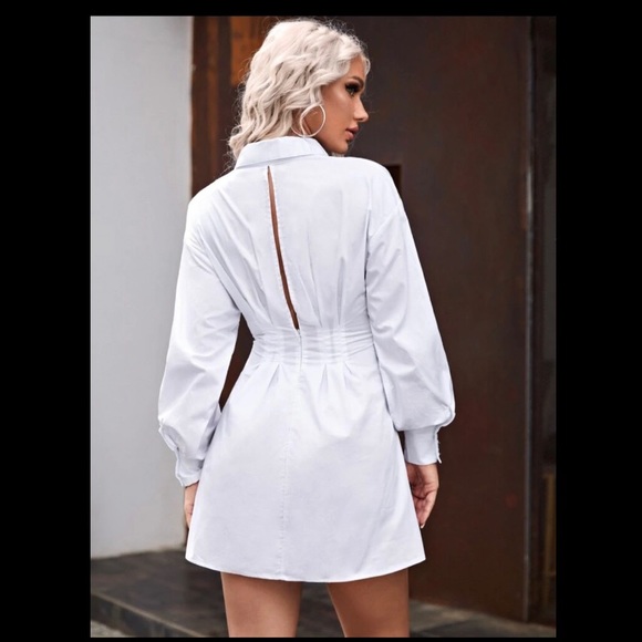 COPY - NEW White Corset Lace Up Slit Back Shirt Dress - Picture 2 of 2